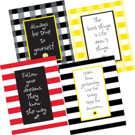 Barker Creek Be True to Yourself Art Prints Set, Buffalo Plaid & Wide Stripes Collection, 4/Set 3101